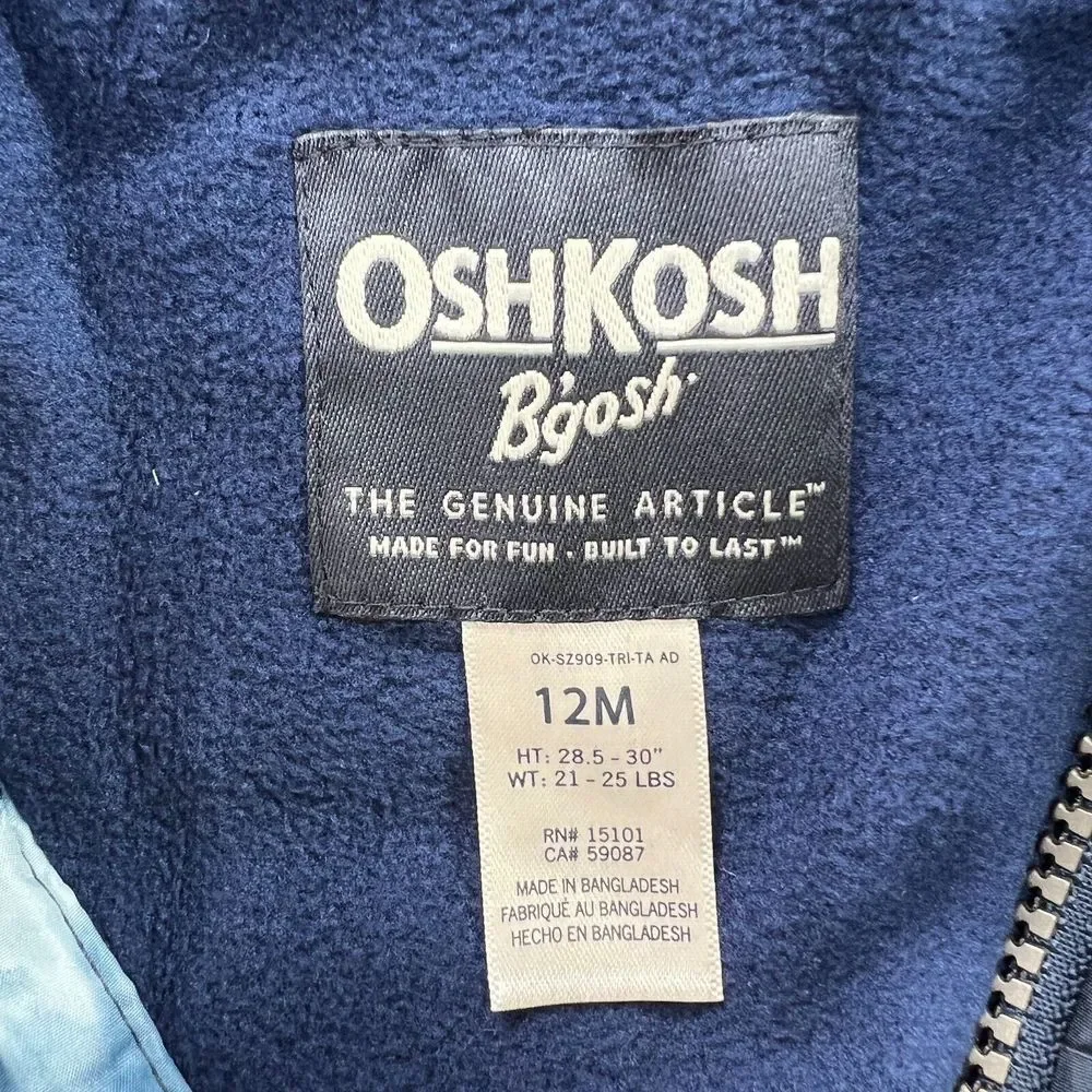 OshKosh B'Gosh Boys' 2-Piece Ski Jacket & Snow Bib Snowsuit 12M ( 21-25 Lb) Blue